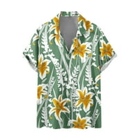 Странно хавайска риза за мъже ежедневни бутони Цветният блок Хавай печат с джобна турнирна риза с къс ръкав блуза