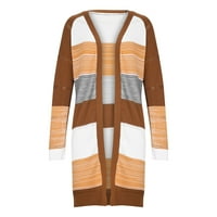Есенни якета за жени модерни плюс удобни стилни шевове пуловер с дълъг ръкав Небрежен дълъг кардиган върхове кафяви xs