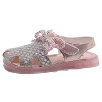 Рокля на момиче сандал летни принцеси обувки Bowknot Flat Sandals Леки момичета плаж Rhinestone Pink 11C