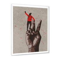 Дизайнарт 'Мъж С Вдигната Ръка Върху Знака На Победата' Модерен Арт Принт