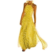 Рокля за жени, женска модна лятна мини рокля ежедневна печат издълбана плажна рокля жълта s