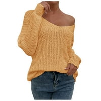 Shpwfbe есенни дрехи за жени пуловери за жени със солиден цвят мъжки летни гащеризони от свободното време панталони мъжки панталони с много джоба женски върхове жълти l