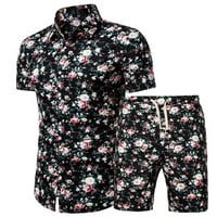 Комплект дрехи за мъже, мъжки анцуг с къс ръкав флорална хавайска риза и къси панталони Комплекти за модни плажни тоалети, M-xxxxxl