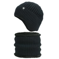 Шапки за жени мъжки и дамски зимни Плюс кадифе удебелени наушници шапка и шал 2-Парчета Черен Един размер