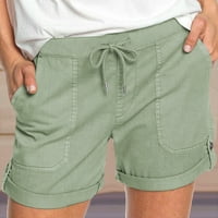 Уендунидни къси панталони за жени жени удобни теглене твърд цвят ежедневни еластични талии джобни панталони панталони зелени XL