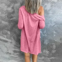 Дамски Плътен Цвят Дълъг Ръкав Отворена Предна Жилетка Блуза Лек Палто Палта За Жени Розово