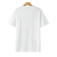 Бяла блуза за жени Викторианска блуза Модна жена Солидна кръгла печат с тениска с къс ръкав от печат на разхлабени блузи върхове ежедневна викторианска блуза, бяла, m