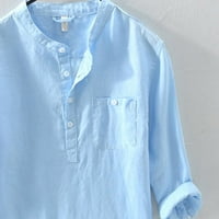 Мъжки каузална риза с дълъг ръкав горен бутон памучен бельо плътно цвят свободна блуза