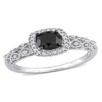 Карат Т. В. черно-бял диамант 10кт Бяло злато филигран ореол годежен пръстен