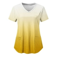 Жени тениски свободни годни за моден градиент щампа с къс ръкав v върхове на врата празнична работна блузна риза с джобове дамски тениски върхове