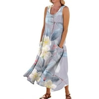 Женски ежедневен комфортен флорален памучен джобна рокля без ръкави