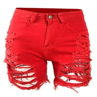 Жени летни дънкови къси панталони с цип дънки натрити къси горещи панталони ежедневни дъна празнични мини панталони червено м