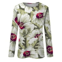 Hhei_k Женски моден ежедневен печат с дълъг ръкав кръгла врата на шията топ блуза