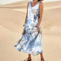 Yubatuo Дамски летни ежедневни бохо отпечатани разхлабени слънчеви джаси с джобни рокли без ръкави за без ръкави за жени небесно синьо xl