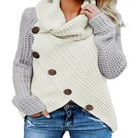 Дамски зимен цветен блок Turtleneck качулка шия на колона пуловери декорация декорация с дълъг ръкав асиметрична обвивка ежедневен пуловер