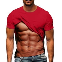 3D мускулен модел графични тениски за мъже големи и високи редовни прилепнали небрежни къси ръкави кръгли пуловер на шията Топс Моден празнични подаръци Тийс Риза Червено М