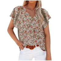 Дамски летни върхове Голями тениски с тениски с v-образно отпечатване с къс ръкав Небрежен хлабав туника върхове женски ризи блузи оранжеви xxl