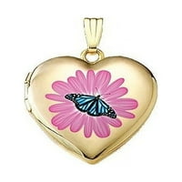 14к жълто злато монарх пеперуда сърце медальон в твърдо 14к жълто злато