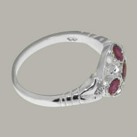 Британски направени 9k бяло злато Natural Ruby & Diamond Womens Promise Ring - Опции за размер - размер 7.75