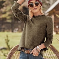 HGW пуловер за дамски твърд цвят разрошен пуловер кръгла шия разхлабен дълъг ръкав вълнен горен зелен xl
