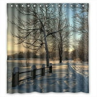 HelloDecor Snow Scene Dower Purtain Polyester Fabric Баня Декоративна завеса размер