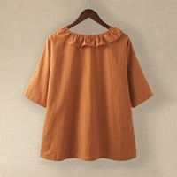 Топс с къси ръкави за жени, жени летни върхове плюс размер плътно цветен ръб с късо ръкав тениска тениска блуза