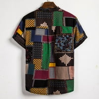 Флолео клирънс Мъжки етнически къс ръкав Небрежен памучен бельо печат хавайска риза блуза есенни сделки