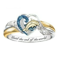 мнжин пръстен във формата на сърце Делфин родител-дете пръстен красива почивка бижута подарък Многоцветен