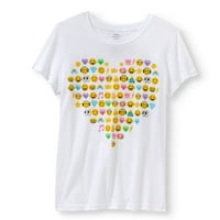 Момичета ' Много Мини Емотикони Сърце Къс Ръкав Екипажа Врата Графичен Тениска