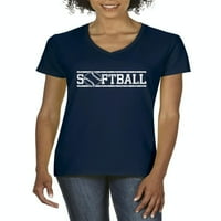 - Кратка ръкав с тениска с тениска с жени- софтбол с топка