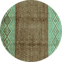Ahgly Company Machine Pashable Indoor Round Abstract Turquoise Blue Modern Area Cugs, 4 'Round