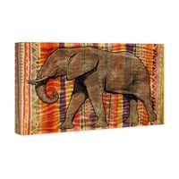 Уинууд студио Животни стена изкуство платно отпечатъци 'племенни слон' зоопарк и диви животни-оранжево, кафяво