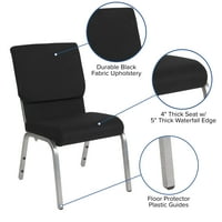 Флаш мебели Херкулес серия 18.5 в подреждане Църква стол в черен Плат - сребърна рамка вена