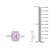 Императорски скъпоценен камък 10к Бяло Злато Изумруд нарязани розов аметист КТ ТВ диамантен ореол Дамски пръстен