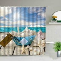 Старфиска раковина плакат баня душ завеси Palm Tree Seaside Beach Ocean Many Waterprows Fabric Bath Curtain с куки