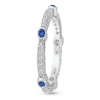 Карат кръг отрязано бяло натурален диамантен сватбен пръстен със син сапфир в 14K бяло злато над стерлингово сребро, размер на пръстена-7.5