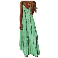 Рокля за жени, лято женски без ръкави без ръкавици с V-образно деколте обикновени макси рокли небрежна дълга рокля зелена 4xl
