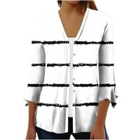 Дамски върхове облечени ежедневни модни жени 3 4Sleeve тениска отворена предна жилетка за печат блуза от блуза от модни върхове за жени за жени