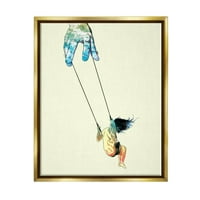 Ступел индустрии въображение марионетка момиче на люлка графично изкуство металик злато плаваща рамка платно печат стена изкуство, дизайн от Матеус Лопес Кастро