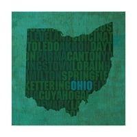 Търговска марка изобразително изкуство 'Охайо държавни думи' платно изкуство от червен Атлас дизайни