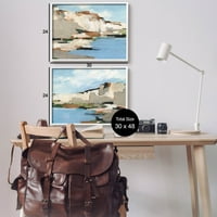 Морски Клиф модерен пейзаж пейзажна живопис бяла рамка изкуство печат стена изкуство, набор от 2
