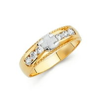Jewels 14K бял и жълто златен пръстен Дву тонални кубични цирконии CZ мъжки юбилейна сватбена лента Размер 9,5