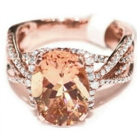 14K розово злато 11. CT Morganite с диамантен юбилеен пръстен, размер 6.5
