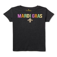 Мардис Грас Момичета Мигащи Цветове Тениска С Къс Ръкав, Размери 4-16