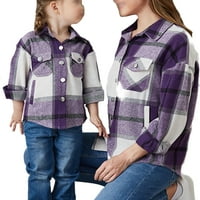 Frontwalk Family Women Child Plaid Shacket Flannel Lapel Button Down Jacket Небрежно проверка на дълги ръкави ризи ризи