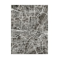Търговска марка изобразително изкуство 'Мюнхен Германия карта на града черно' платно изкуство от Майкъл Томпсет