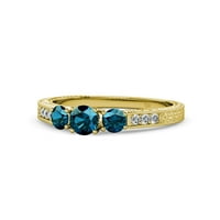 Blue Diamond Milgrain Work Stone Ring с диамант на страничен бар 0. CT TW 14K Жълто злато.Size 5.5