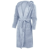 Пижама комплект за Дамско зимно яке плюшено удължено шалче за баня Домашен халат с дълъг ръкав сива мека пижама