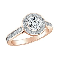 Карат кръгла форма бяла естествена диамантена ореол клъстер годежен пръстен в 14k твърд розов златен пръстен размер-7.5