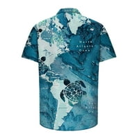 Хавайски ризи за мъже редовно прилягане на океанска костенурка принт небрежен копче с къс ръкав надолу ревера тийнейджъри удобни морски джогинг риза блуза син xxxl